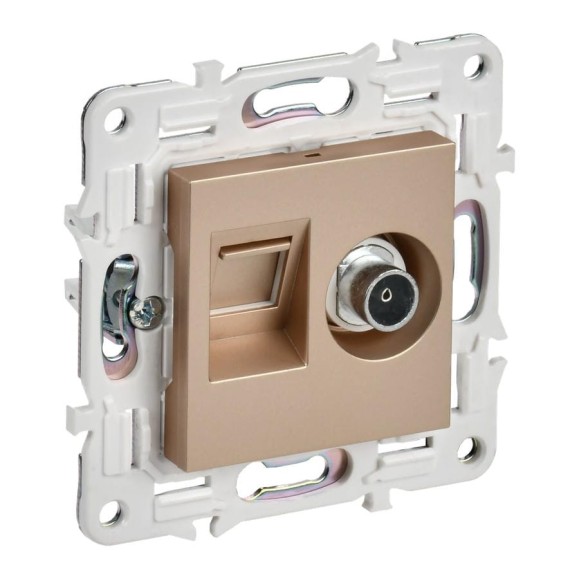 Розетка IEK SKANDY двойная TV+RJ45 кат.5E SK-A14Sa песочный SK-AK20-1-K98