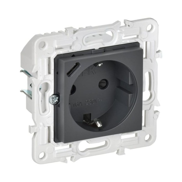 Розетка IEK SKANDY с з/к/ш 16А с USB C 18Вт SK-R17T титан SK-R14-16-U14-018-K48