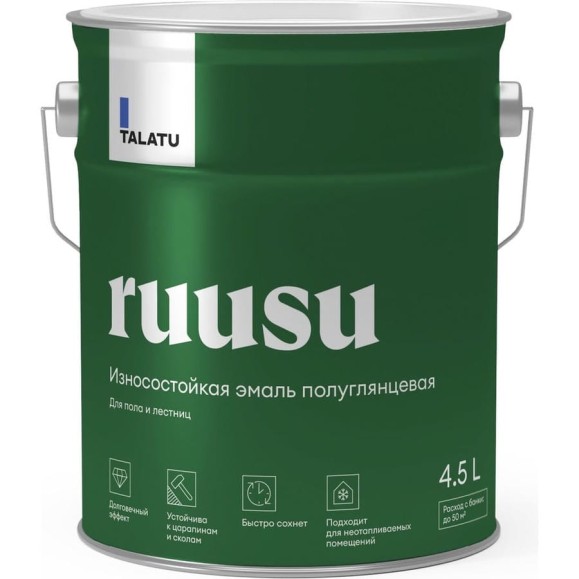 Износостойкая эмаль TALATU полуглянцевая для пола и лестниц База С Ruusu 0,9 л 270978 Износостойкая эмаль TALATU полуглянцевая для пола и лестниц База С Ruusu 0,9 л 270978