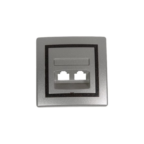 Компьютерная двойная розетка с Keystone модулями Aling-conel PRESTIGE 2хRJ45 кат.5e UTP серебро-графит-серебро арт. 614.S2S