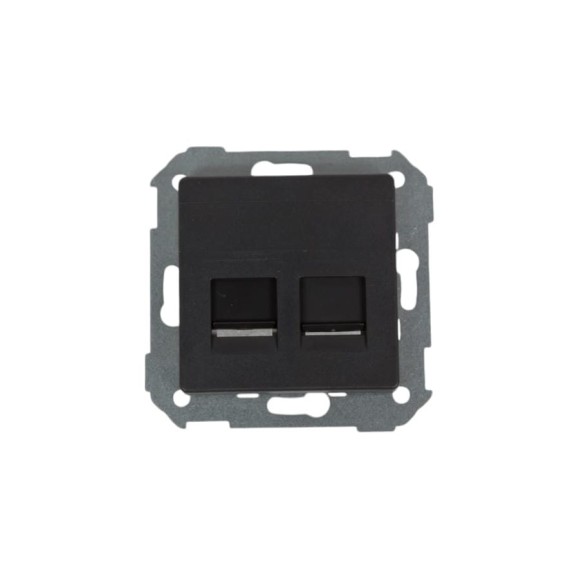 Адаптер Simon со шторками на 2 коннектора UTP RJ45, FTP RJ45, RJ12, AMP, S82, S82N графит 82006-38
