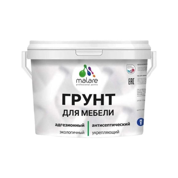 Грунт для мебели акриловый MALARE адгезионный укрепляющий быстросохнущий без запаха, белый, 1 кг 4610362814694 ГМЕББЕЛ0100 Грунт для мебели акриловый MALARE адгезионный укрепляющий быстросохнущий без запаха, белый, 1 кг 4610362814694 ГМЕББЕЛ0100