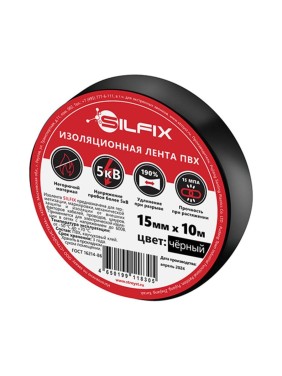Лента изоляционная ПВХ Silfix, 15мм х 10м, цвет черный, упаковка 10 шт., коробка 200 шт. SILFIX_1510black Лента изоляционная ПВХ Silfix, 15мм х 10м, цвет черный, упаковка 10 шт., коробка 200 шт. SILFIX_1510black