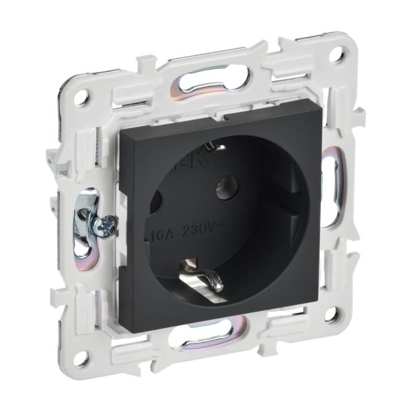 Розетка IEK SKANDY SK-R05G с заземляющим контактом, без защитных шторок, 16А, графит SK-R11-16-K53