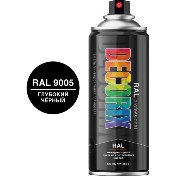 Аэрозольная эмаль Decorix RAL ПРОФЕССИОНАЛЬНАЯ глянцевая глубокий черный RAL 9005 520 мл 0138-9005 DX Аэрозольная эмаль Decorix RAL ПРОФЕССИОНАЛЬНАЯ глянцевая глубокий черный RAL 9005 520 мл 0138-9005 DX