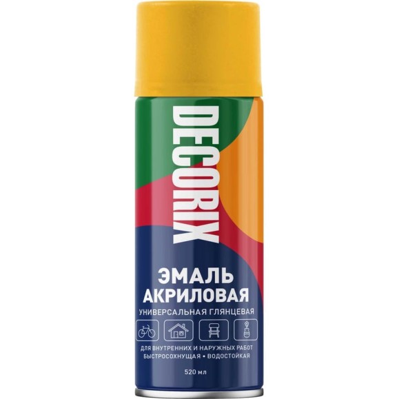 Аэрозольная акриловая эмаль Decorix (универсальная; темно-желтый; 520 мл) 0101-16 DX Аэрозольная акриловая эмаль Decorix (универсальная; темно-желтый; 520 мл) 0101-16 DX