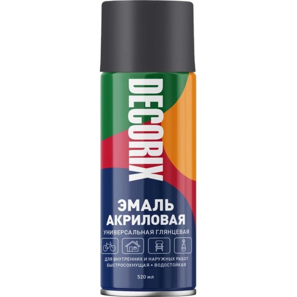 Аэрозольная акриловая эмаль Decorix (универсальная; графитовый серый; 520 мл) 0101-40 DX
