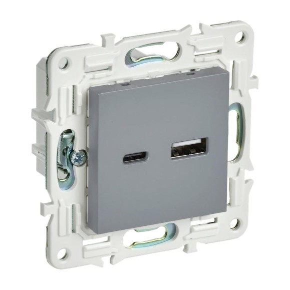 Розетка USB A+C IEK SKANDY 18Вт SK-R13Gr серый SK-U22-018-K03