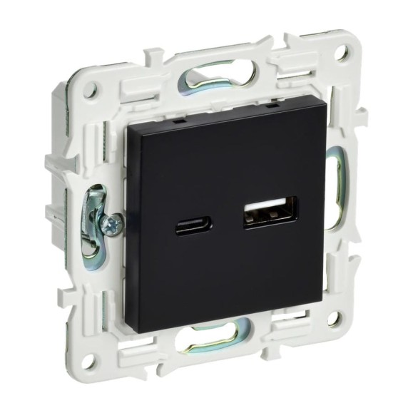 Розетка USB A+C IEK SKANDY 18Вт SK-R13Bl черный SK-U22-018-K02