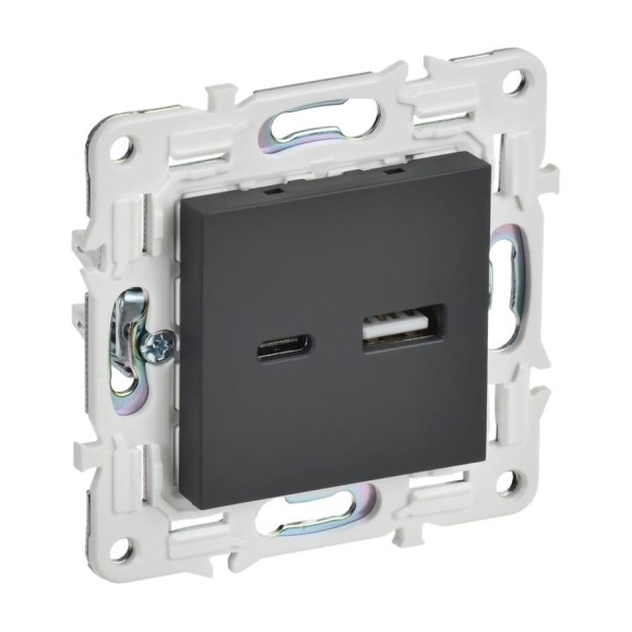 Розетка USB A+C IEK SKANDY 18Вт SK-R13G графит SK-U22-018-K53