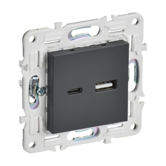 Розетка USB A+C IEK SKANDY 18Вт SK-R13T титан SK-U22-018-K48