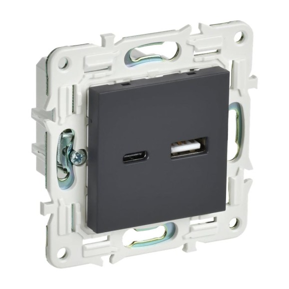 Розетка USB A+C IEK SKANDY 3,1А SK-R14G графит SK-U22-D31-K53