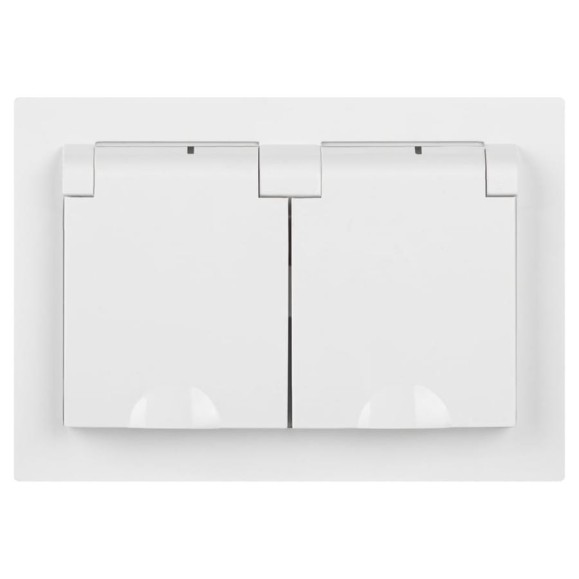 Розетка Intro Accent 621001 2x2PE Schuko с крышками штор., 16А, 250В, IP44, скрытой установки, AL/CU, белый Б0063577