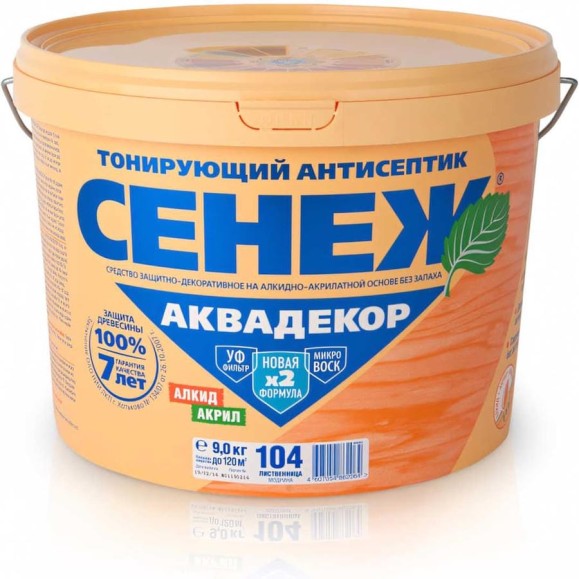 Антисептик для дерева СЕНЕЖ АКВАДЕКОР Х2-104 лиственница, 9 кг 11045