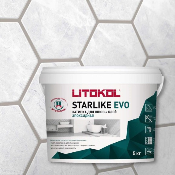 Эпоксидный состав для укладки и затирки мозаики LITOKOL STARLIKE EVO S.113 NEUTRO 5 кг 485520003 Эпоксидный состав для укладки и затирки мозаики LITOKOL STARLIKE EVO S.113 NEUTRO 5 кг 485520003