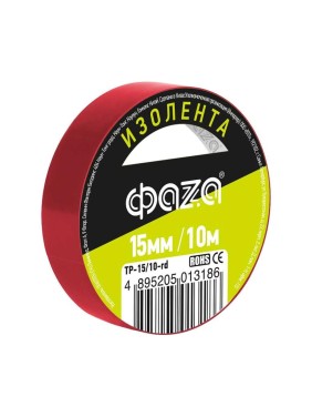 ПВХ-изолента ФАZА 15 мм х 10 м, красная 5013186