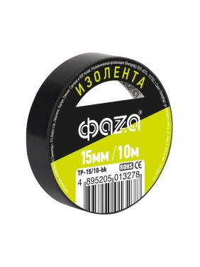 ПВХ-изолента ФАZА 15 мм х 10 м, черная 5013278