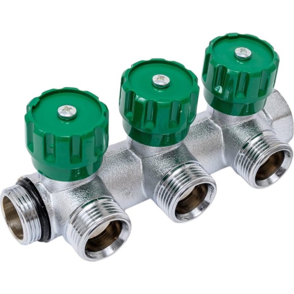 Коллектор Hoobs латунный хром 3/4" x 3/4" (евроконус) - 3 вых. 03102H Коллектор Hoobs латунный хром 3/4" x 3/4" (евроконус) - 3 вых. 03102H