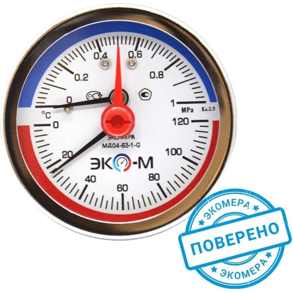 Термоманометр ЭКО-М Экомера с переходником на G1/2 осевой МД04-63-G-1МПа-120-ОИ