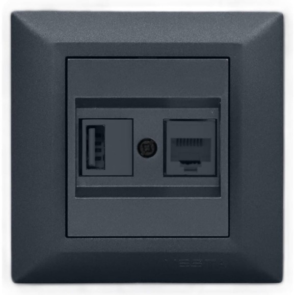 Розетка Metronex Electric Roma Grafit для USB + сетевого кабеля LAN FRZ00050204GRA Розетка Metronex Electric Roma Grafit для USB + сетевого кабеля LAN FRZ00050204GRA