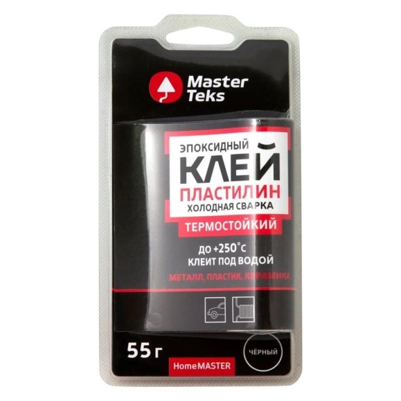 Клей холодная сварка MASTERTEKS HOMEMASTER эпоксидный, термостойкий, 55 г, черный 220389 Клей холодная сварка MASTERTEKS HOMEMASTER эпоксидный, термостойкий, 55 г, черный 220389