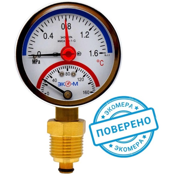 Термоманометр ЭКО-М с переходником на G1/2 МД04-63-G-1,6МПа-160-РИ