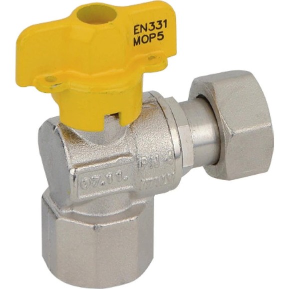 Kран шаровой для газа Bugatti угловой, Rp1/2"x G1/2" DN10 PN4 арт.575 05750001
