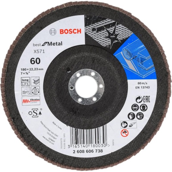 Круг лепестковый Best for Metal для УШМ (180 мм; К60) Bosch 2608606738 Круг лепестковый Best for Metal для УШМ (180 мм; К60) Bosch 2608606738