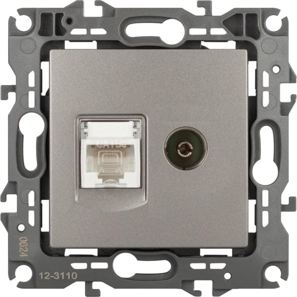 Розетка ЭРА Серия 12 12-3110-16 комбинированная RJ45 TV, титан Б0065646