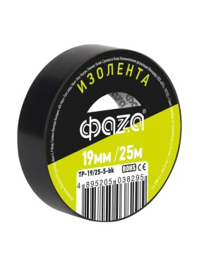 Изолента ФАZА ПВХ, 19 мм, 25 м, черная 5038295