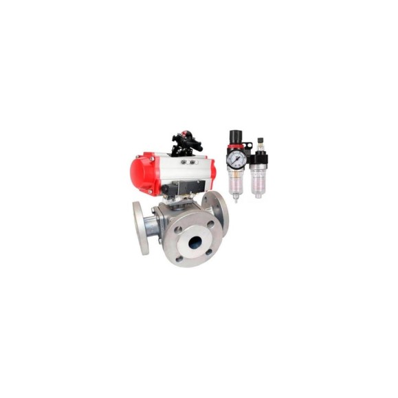 Шаровой кран DN.ru 316-316-PTFE L-тип Ду40 Ру16, пн.привод, пн.распределитель, БКВ, БПВ D160-32316