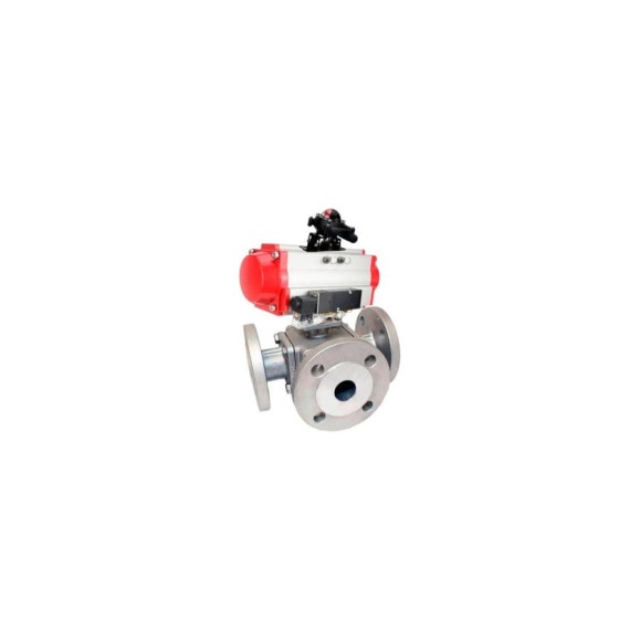 Шаровой кран DN.ru 316-316-PTFE L-тип Ду40 Ру16, пневмопривод, пн.распределитель, БКВ D160-33211