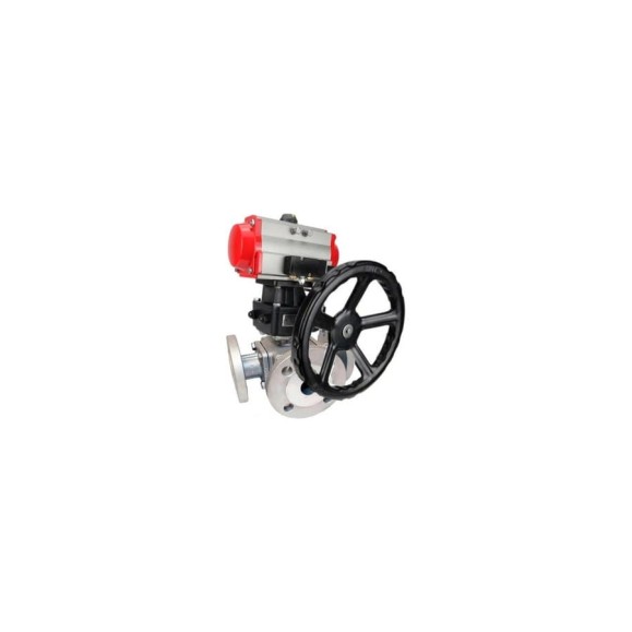 Шаровой кран DN.ru 316-316-PTFE L-тип Ду40 Ру16, пневмопривод, пн.распределитель, дублер D160-32199