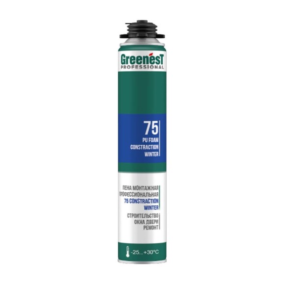 Пена монтажная GreenesT PROFESSIONAL CONSTRACTION 75, зимняя до -25ᵒС, объём 1000 мл 185108575