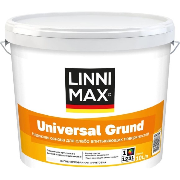 Грунтовка пигментированная водно-дисперсионная LINNIMAX Universal Grund / Универсал Грунт, 10 л 948106071 Грунтовка пигментированная водно-дисперсионная LINNIMAX Universal Grund / Универсал Грунт, 10 л 948106071