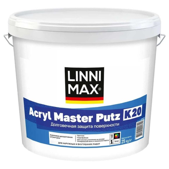 Штукатурка декоративная акриловая для внутренних и наружных работ LINNIMAX Acryl Optima Putz / Акрил Оптима Путц K20 База 1, 25 кг 948105799