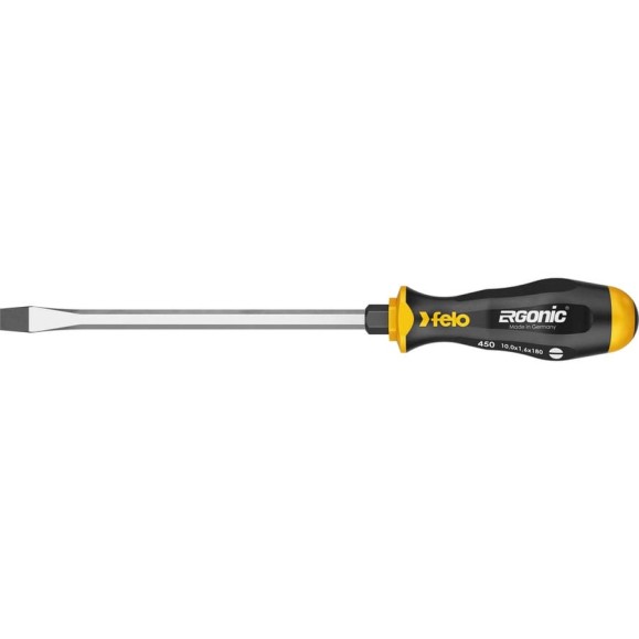 Плоская шлицевая ударная отвертка Felo Ergonic 10,0X1,6X180 45010040 Плоская шлицевая ударная отвертка Felo Ergonic 10,0X1,6X180 45010040