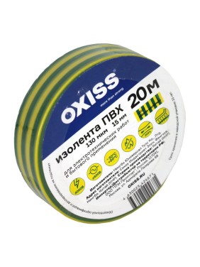 Изолента ПВХ Oxiss 130мкм 15мм х20м, жёлто-зеленая 4630025424497