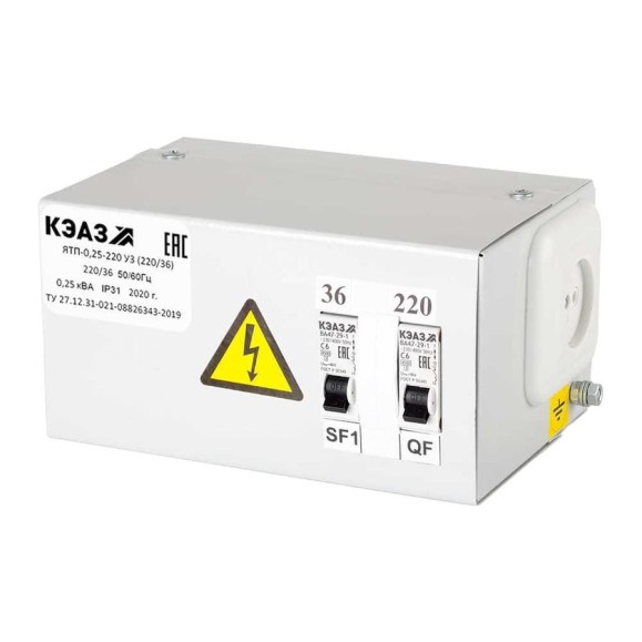 Ящик с понижающим трансформатором КЭАЗ ЯТП-0,25-220 У3 (220/24) 296235 Ящик с понижающим трансформатором КЭАЗ ЯТП-0,25-220 У3 (220/24) 296235