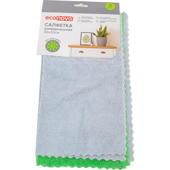 Салфетка для уборки Econova 3 шт., 30x30 см 413030318