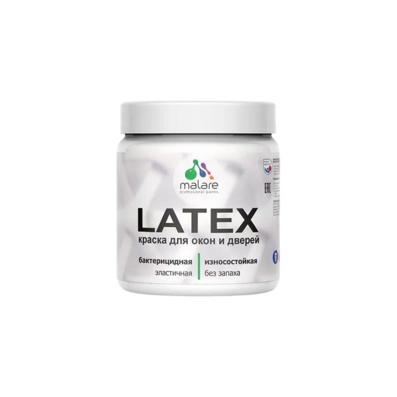 Резиновая краска MALARE для дверей и окон Latex по дереву с антисептическим эффектом, моющаяся без запаха полуглянцевая, багровый агат, 0.5 кг КЛТКСЛБААПГ0050