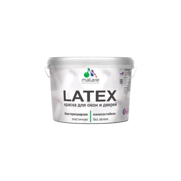 Резиновая краска MALARE для дверей и окон Latex по дереву с антисептическим эффектом, моющаяся без запаха полуглянцевая, морская волна, 10 кг КЛТКСЛМОВПГ1000 Резиновая краска MALARE для дверей и окон Latex по дереву с антисептическим эффектом, моющаяся без запаха полуглянцевая, морская волна, 10 кг КЛТКСЛМОВПГ1000