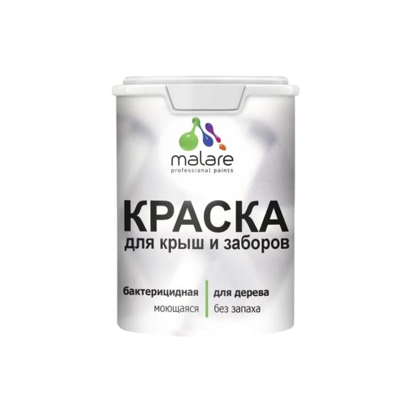 Резиновая краска MALARE для деревянного забора, по дереву для наружных и внутренних работ, без запаха полуглянцевая, снежная мята, 2 кг. КДЗЛСНМПГ0200