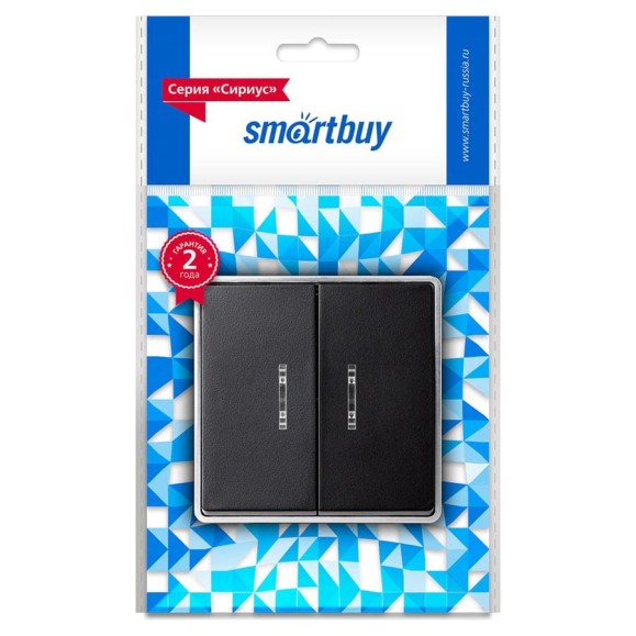 Выключатель 2-клавишный Smartbuy с индикатором 10А черный Сириус SBE-07b-10-SW2-1