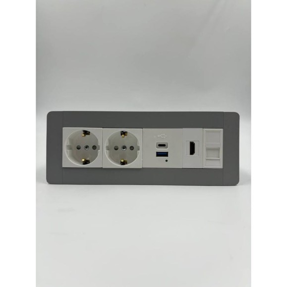 Встраиаемая розетка для столешницы Inrior на 2 EURO USB A+C, RJ45, HDMI, блок розеток скрытой установки LD-04-80-2E-URH Встраиаемая розетка для столешницы Inrior на 2 EURO USB A+C, RJ45, HDMI, блок розеток скрытой установки LD-04-80-2E-URH