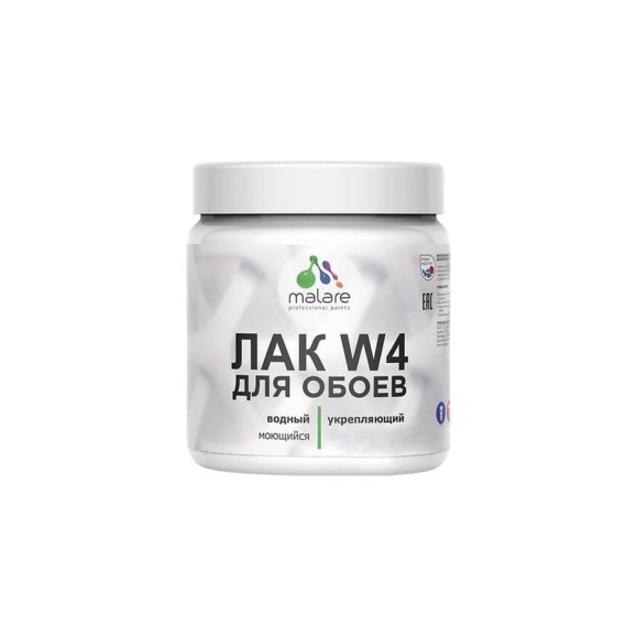Лак MALARE для защиты обоев водный без запаха быстросохнущий, бесцветный, полуглянцевый, 0.5 кг ЛВОБОИПРПГ0050 Лак MALARE для защиты обоев водный без запаха быстросохнущий, бесцветный, полуглянцевый, 0.5 кг ЛВОБОИПРПГ0050