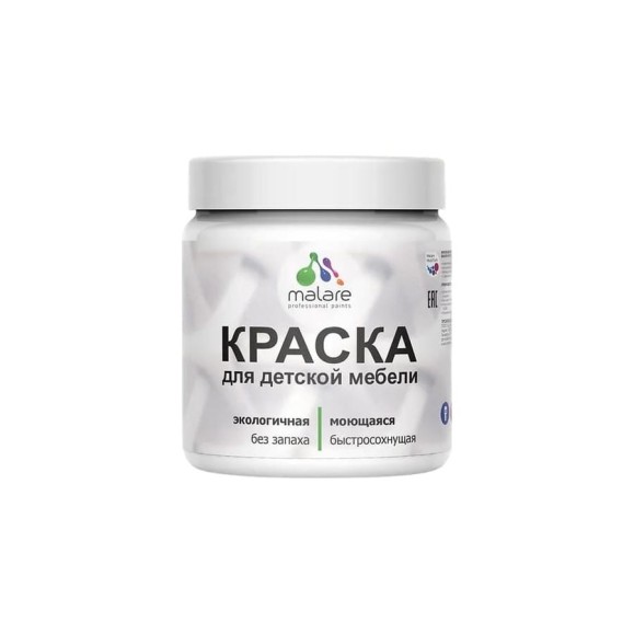Резиновая краска MALARE для детской мебели для кухонных фасадов, мебели из дерева, моющаяся, быстросохнущая без запаха полуглянцевая, васаби, 0.5 кг КДТМБЛВАСПГ0050