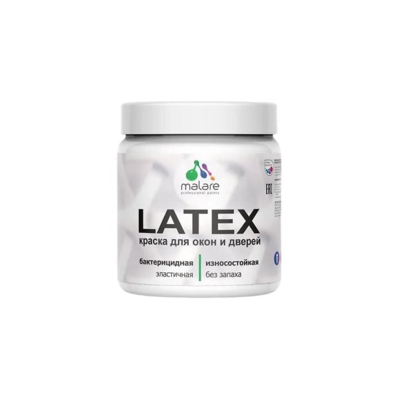 Акриловая краска MALARE для дверей и окон Latex по дереву с антисептическим эффектом, моющаяся, без запаха матовая, темно-серый, 0.5 кг КЛТКСАТЕСМ0050