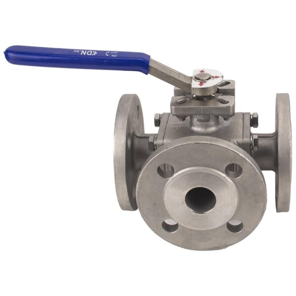 Шаровой полнопроходной кран DN.ru 316-316-PTFE-16 3-ходовой Т-тип Ду100 Ру16 с ISO-фланцем D160-28045 Шаровой полнопроходной кран DN.ru 316-316-PTFE-16 3-ходовой Т-тип Ду100 Ру16 с ISO-фланцем D160-28045