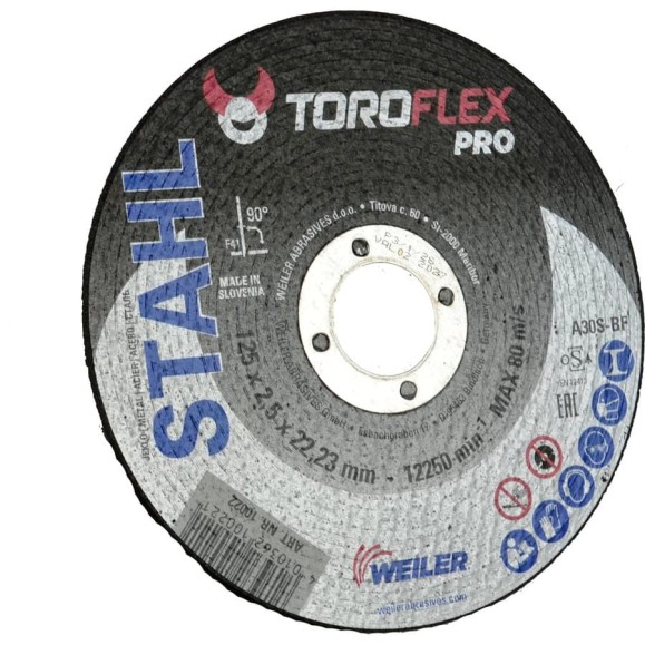 Круг отрезной по стали F41 125х2.5х22.23 мм, A30S-BF PRO TOROFLEX 4010362100221 Круг отрезной по стали F41 125х2.5х22.23 мм, A30S-BF PRO TOROFLEX 4010362100221